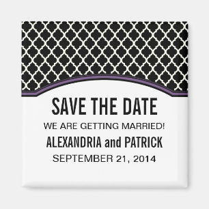 Purple Elegant Quatrefoil Save the Date Magnet