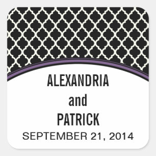 Purple Elegant Quatrefoil Wedding Stickers