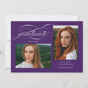 Purple Elegant Script 3 Photo Graduation Party Invitation