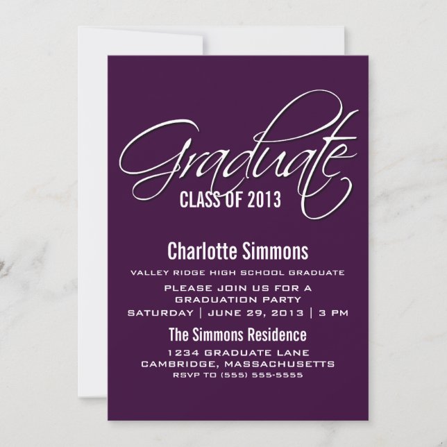 Purple Elegant Script Graduation Invite (Front)