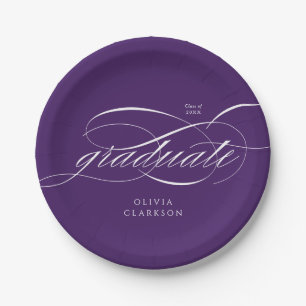 Purple Elegant Script Graduation Party Paper Plate