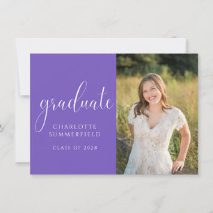 Purple Elegant Script Graduation Photo Invitation