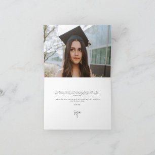 Purple Elegant Script Graduation Photo+Message Thank You Card