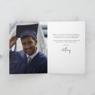 Purple Elegant Script Graduation Photo+Message Thank You Card