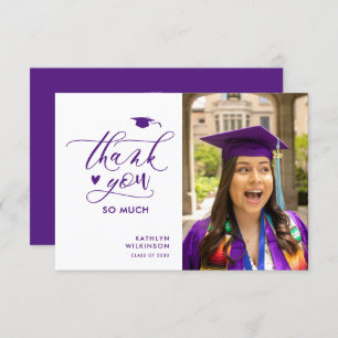 Purple Elegant Script Photo Minimalist Graduation Thank You Card