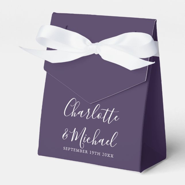 Purple Elegant Script Wedding Favour Box (Front Side)