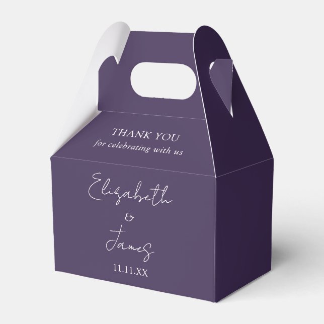 Purple Elegant Script Wedding Thank You Favour Box (Front Side)