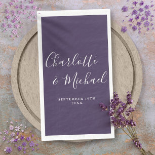 Purple Elegant Signature Script Wedding Napkin