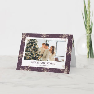 Purple Elegant Snowflake Photo Christmas Card
