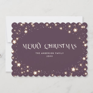 Purple Elegant Stars Snow Merry Christmas Card