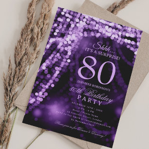 Purple Elegant Surprise 80th Birthday Party Invitation