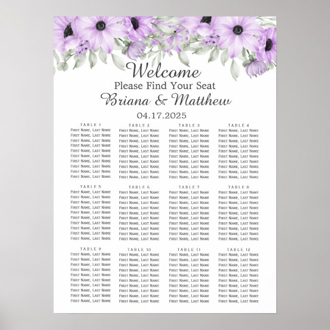 Purple Elegant Watercolor Floral Wedding Poster (Front)