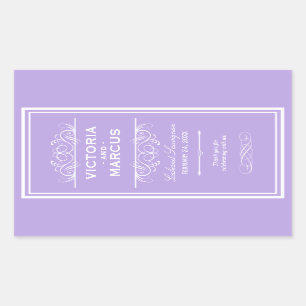 Purple Elegant Wedding Monogram Wine Bottle Rectangular Sticker