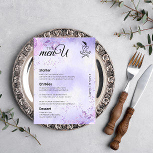 Purple Elegant Wedding Table Menu Cards 