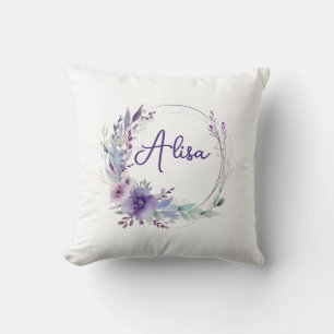 Purple Elegant Wildflower Boho Watercolor Cushion