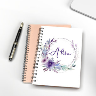 Purple Elegant Wildflower Boho Watercolor Notebook