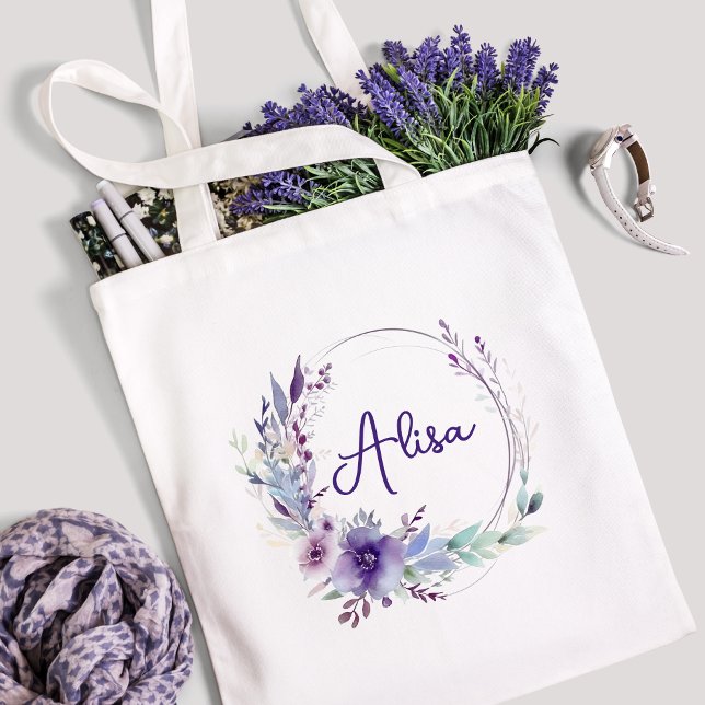 Purple Elegant Wildflower Boho Watercolor Tote Bag (Creator Uploaded)