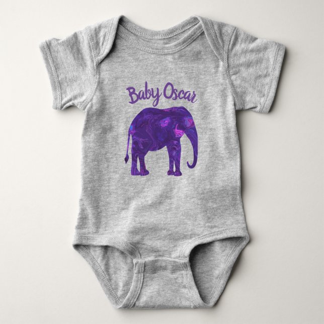 Purple Elephant Abstract Silhouette Baby Bodysuit (Front)