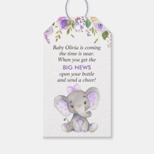 Purple Elephant Baby Girl Shower Mini Bottle Favou Gift Tags