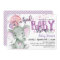 Purple Elephant Baby Shower girl invitation