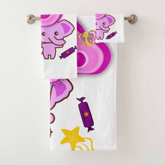 Purple Elephant  Bathroom Towel Sets (Insitu)