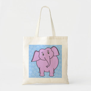 Purple Elephant Cartoon. Blue Floral Background. Tote Bag