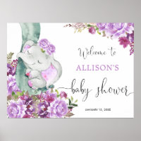 Purple elephant girl floral baby shower welcome