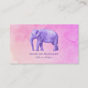 Purple Elephant on Dreamy Pink Watercolors Business Card