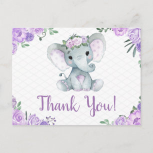 Purple Elephant Thank you  Roses Girl Postcard
