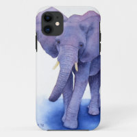 purple elephant watercolor art on multiple items!