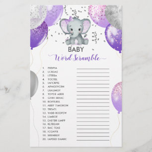 Purple Elephant Watercolor Baby Word Scramble