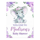 Purple Elephant Welcome Sign, Girl Roses Shower
