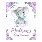 Purple Elephant Welcome Sign, Girl Roses Shower