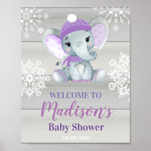 Purple Elephant Welcome Sign, Girl  Shower Poster