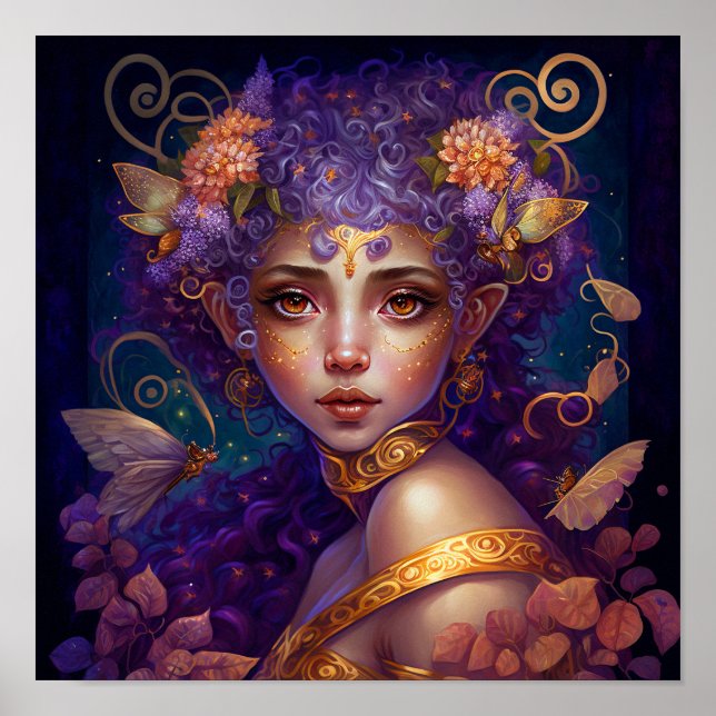 Purple Elf Fairy Fantasy Art Poster (Front)
