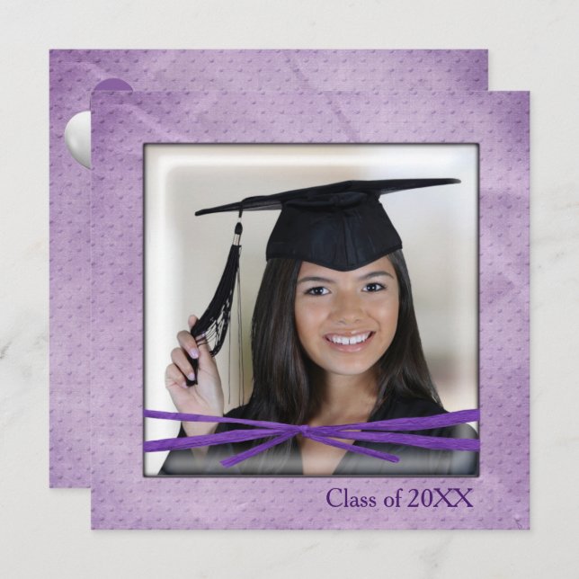 Purple embossed dot graduation photo frame invitation (Front/Back)