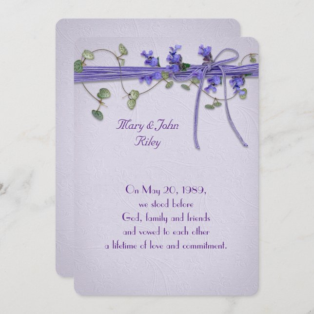 Purple embossed wedding vow renewal invite (Front/Back)