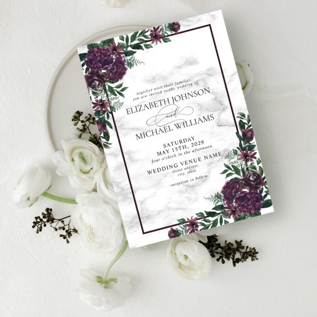 Purple Emerald Green Watercolor Marble Forest Invitation (Creator Uploaded)