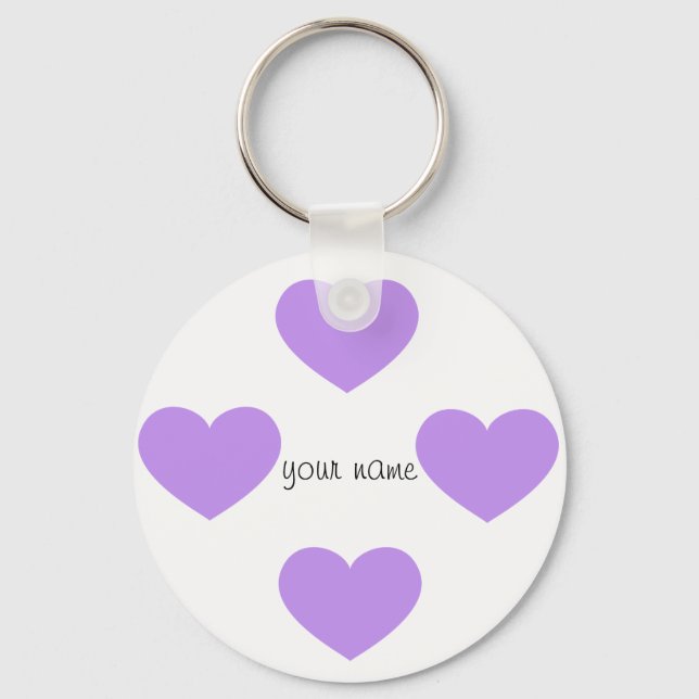 Purple Emoji Hearts and '' Your Name Here " Key Ring (Front)