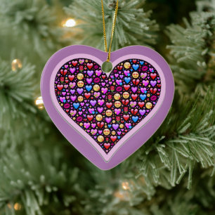 Purple Emoji's Hearts Ceramic Tree Decoration
