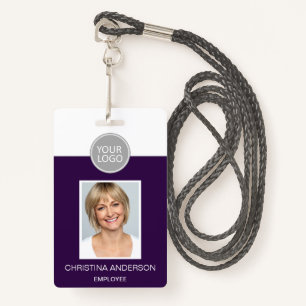 Purple Employee Name Logo Photo Corporate Work ID Badge