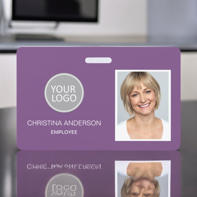 Purple Employee Name Logo Photo Corporate Work ID Badge (Creator Uploaded)