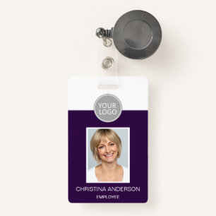 Purple Employee Name Logo Photo Corporate Work ID Badge