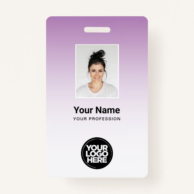 Purple Employee Photo Bar Code Logo Name Gradient ID Badge (Front)