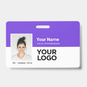 Purple Employee Photo Bar or Qr Code Logo Name ID Badge