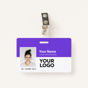 Purple Employee Photo Bar or Qr Code Logo Name ID Badge