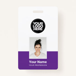 Purple Employee - Photo, BarCode, Large Logo, Name ID Badge