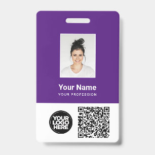 Purple Employee Photo, Qr and Bar Code, Logo, Name ID Badge
