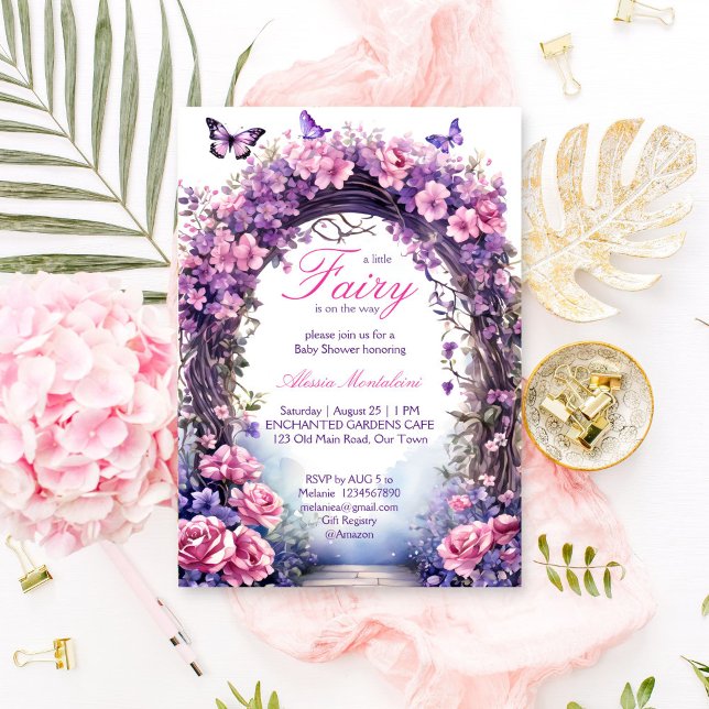 Purple enchanted garden fairy baby shower invitation (Purple enchanted garden fairy baby shower invitation editable template instant download fairycore)