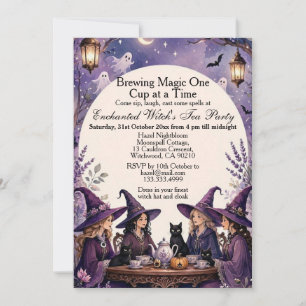 Purple Enchanted Witch Tea Party Midnight Moonlit  Invitation